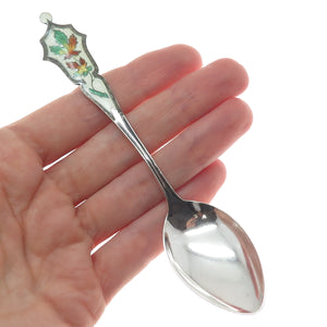 CARON BROS. 925 Sterling Silver Antique Canada Enamel Maple Leaf Coffee Spoon