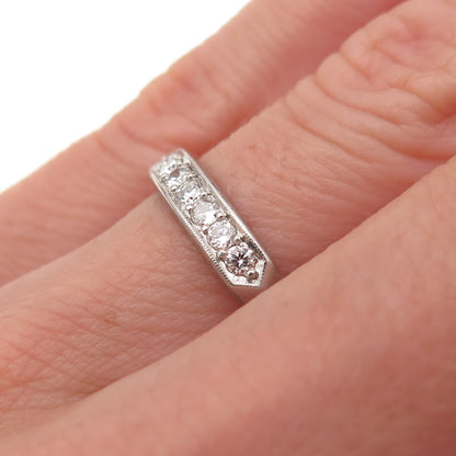 Antique Art Deco Platinum Real Round-Cut Diamond Engraved Ring Size 5.5