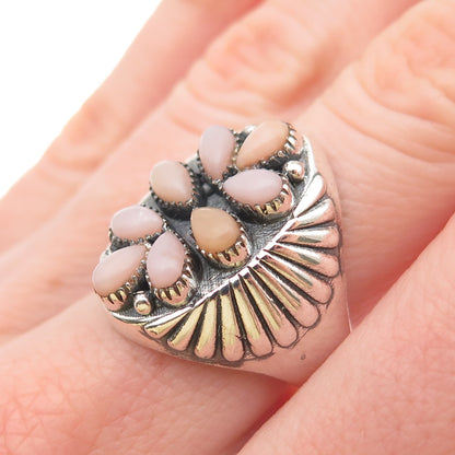Krush Kandy 925 Sterling Vintage Real Pink Conch Shell Adjustable Ring Size 7.75