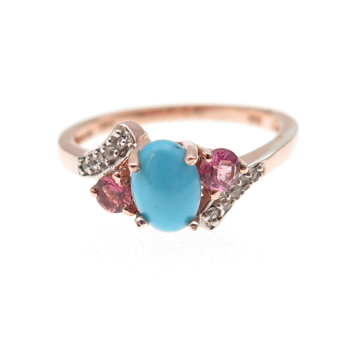Chuck Clemency Sterling Gold Plated Real Turquoise Amethyst Topaz Ring Size 8.25