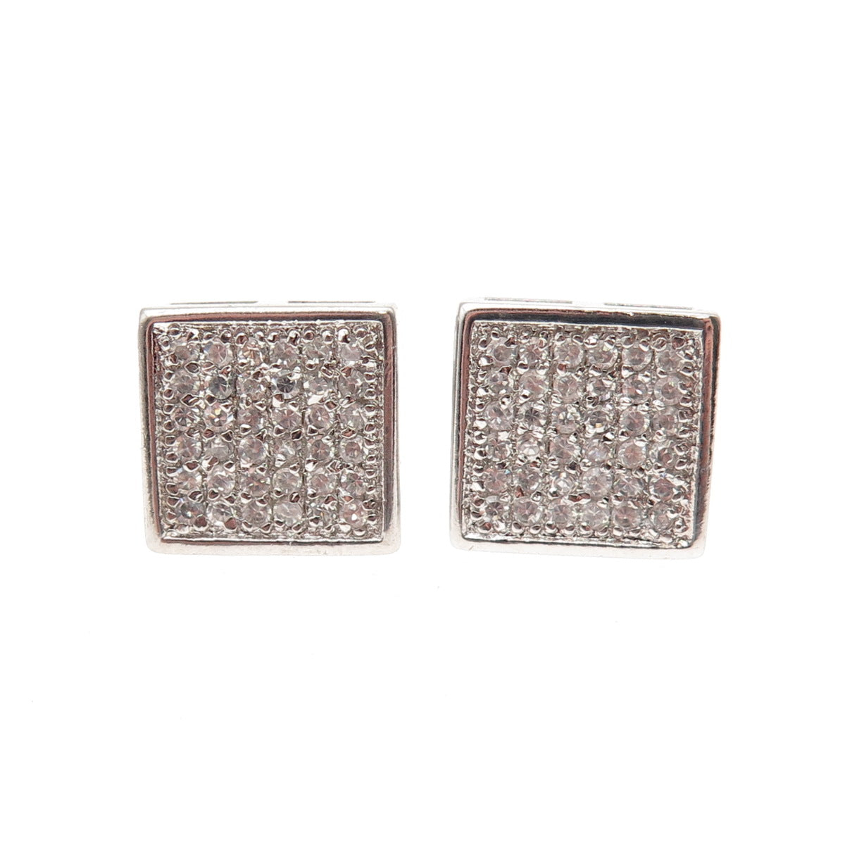 925 Sterling Silver Round-Cut C Z Sparkle Square Stud Earrings