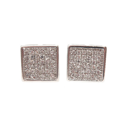 925 Sterling Silver Round-Cut C Z Sparkle Square Stud Earrings