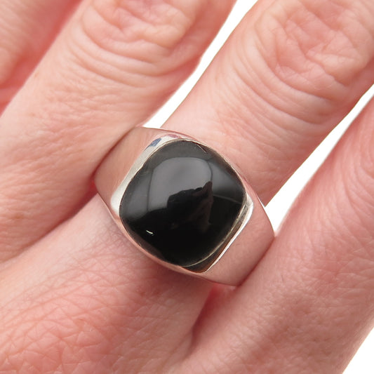 925 Sterling Silver Vintage Mexico Real Black Onyx Ring Size 12
