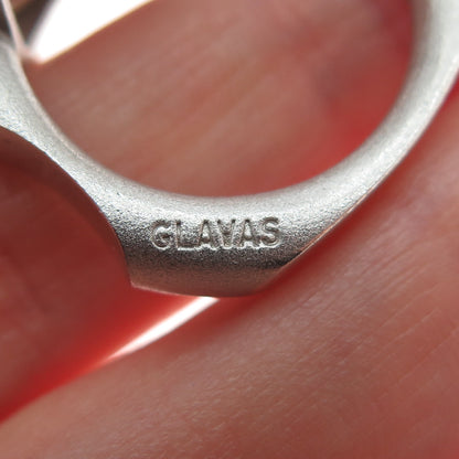 GLAVAS 950 Silver Vintage Real Carnelian Modernist Ring Size 10
