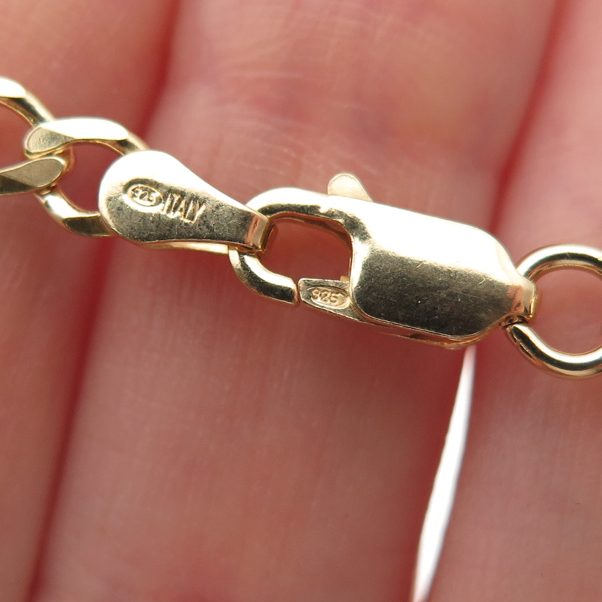 Han 925 Sterling Silver Gold Plated Italy Figaro Chain Necklace 18"