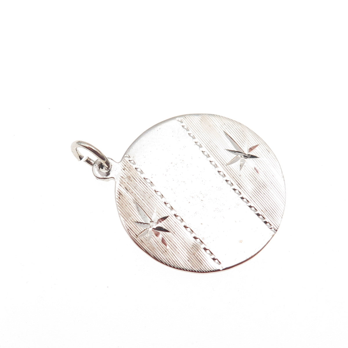 925 Sterling Silver Vintage Engraved Round Tag Charm Pendant