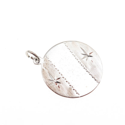 925 Sterling Silver Vintage Engraved Round Tag Charm Pendant