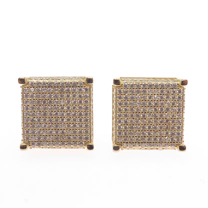 925 Sterling Silver Gold Plated Round-Cut C Z Square Stud Earrings