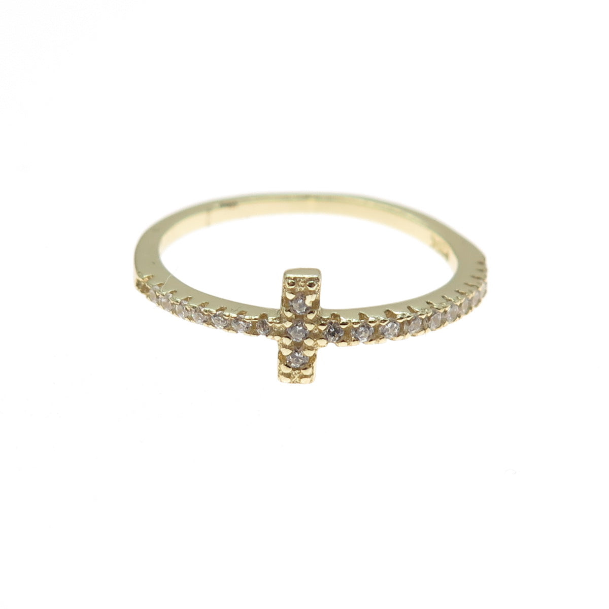 925 Sterling Silver Gold Plated Round-Cut C Z Cross Ring Size 8
