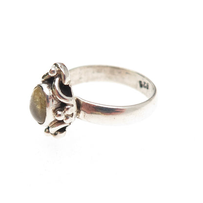 925 Sterling Silver Vintage Real Citrine Oxidized Ring Size 5