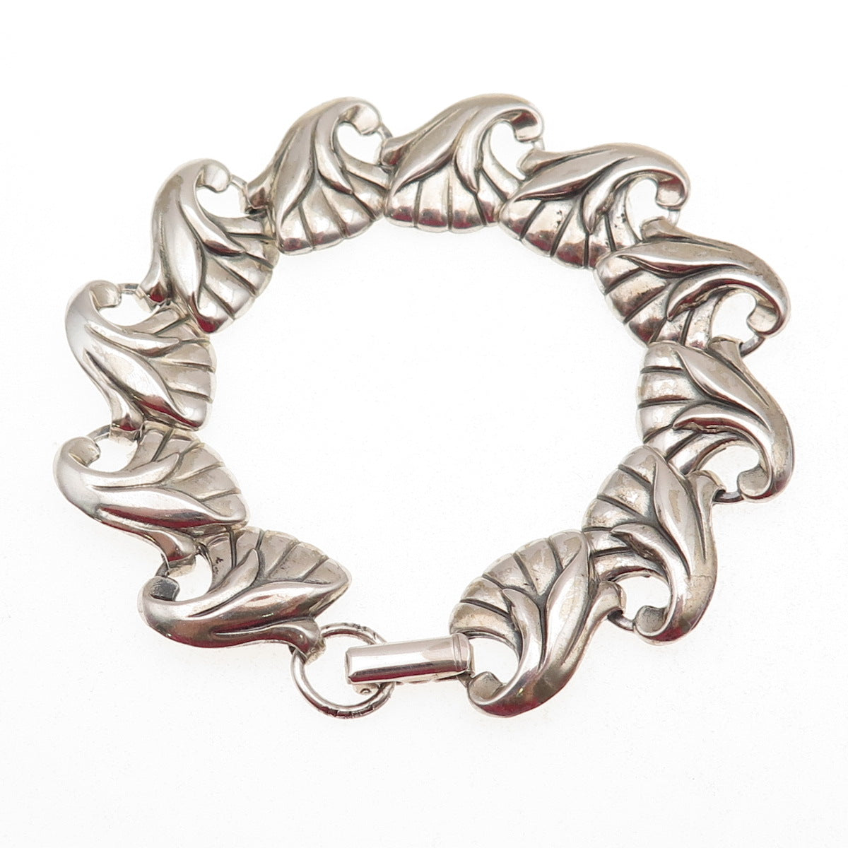 925 Sterling Silver Antique Art Deco Floral Oxidized Bracelet 7"