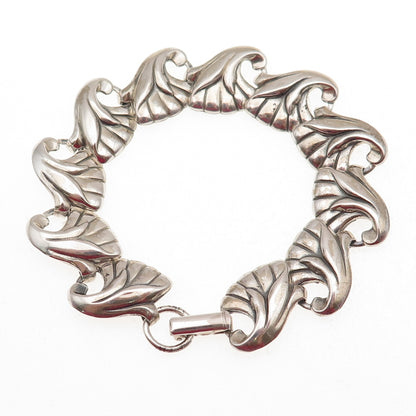 925 Sterling Silver Antique Art Deco Floral Oxidized Bracelet 7"