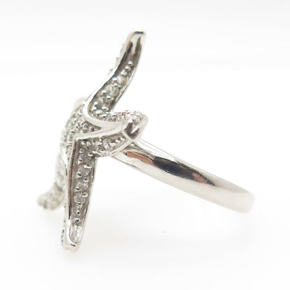 925 Sterling Silver Pave C Z Starfish Ring Size 7