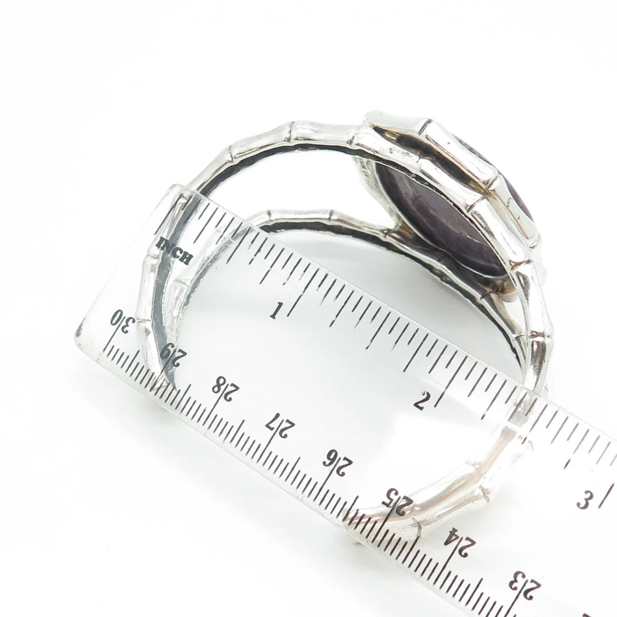 925 Sterling Silver Vintage Real Cabochon Agate Adjustable Cuff Bracelet 6.5"