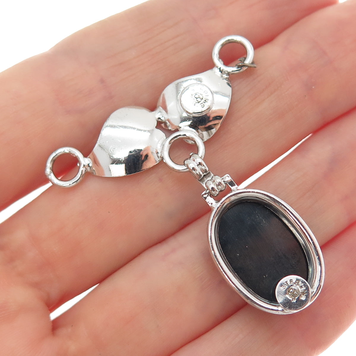 CURTIS CREATIONS 925 Sterling Silver Antique Real Hematite Centerpiece Pendant