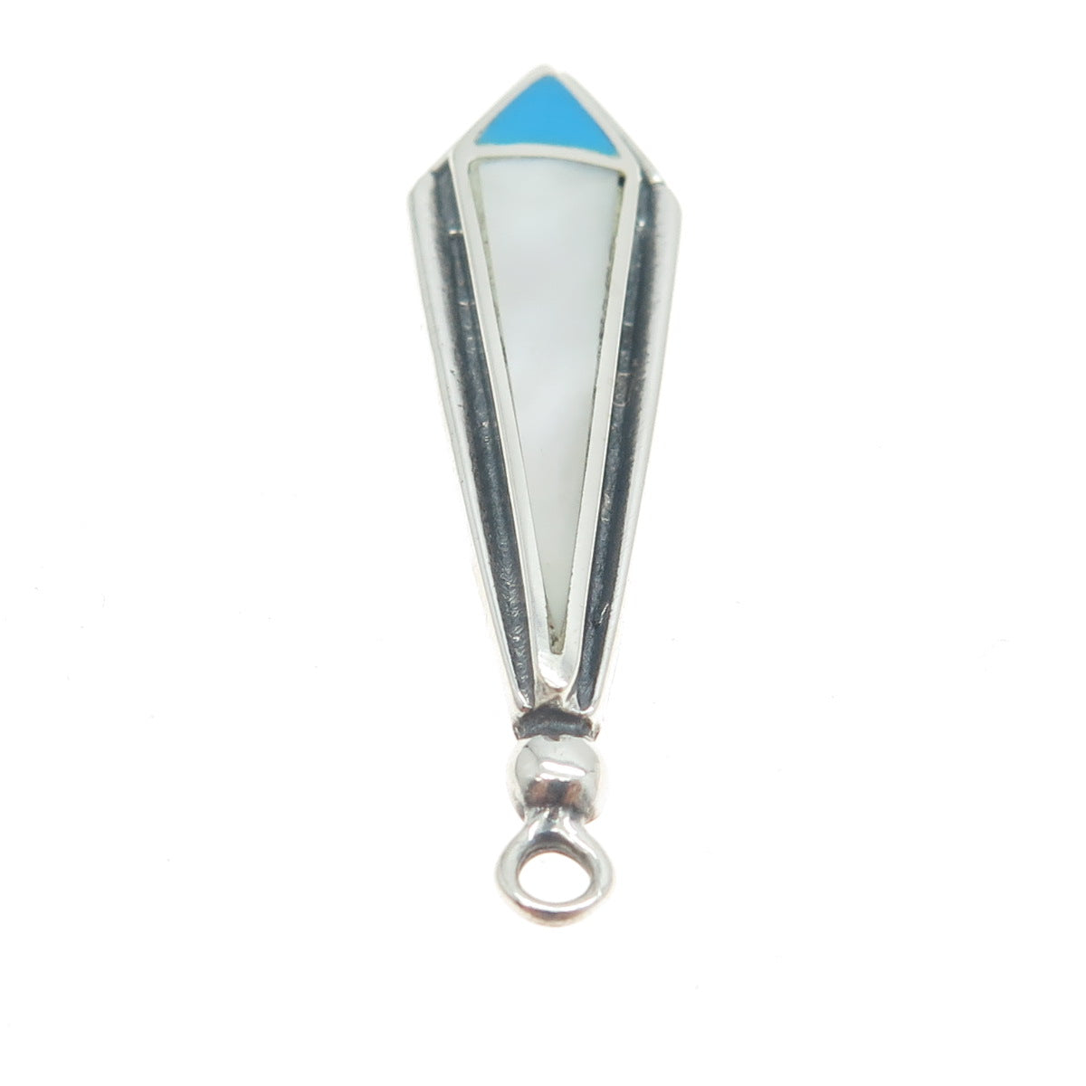 925 Sterling Silver Vintage Southwestern Real Turquoise & MOP Pendant