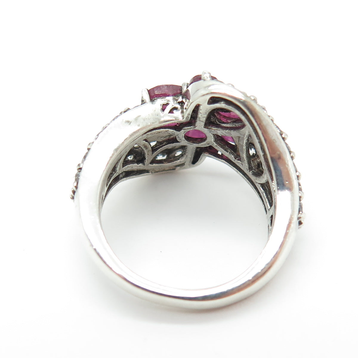 CHUCK CLEMENCY 925 Sterling Silver Real Ruby Gemstone & C Z Ring Size 6.25