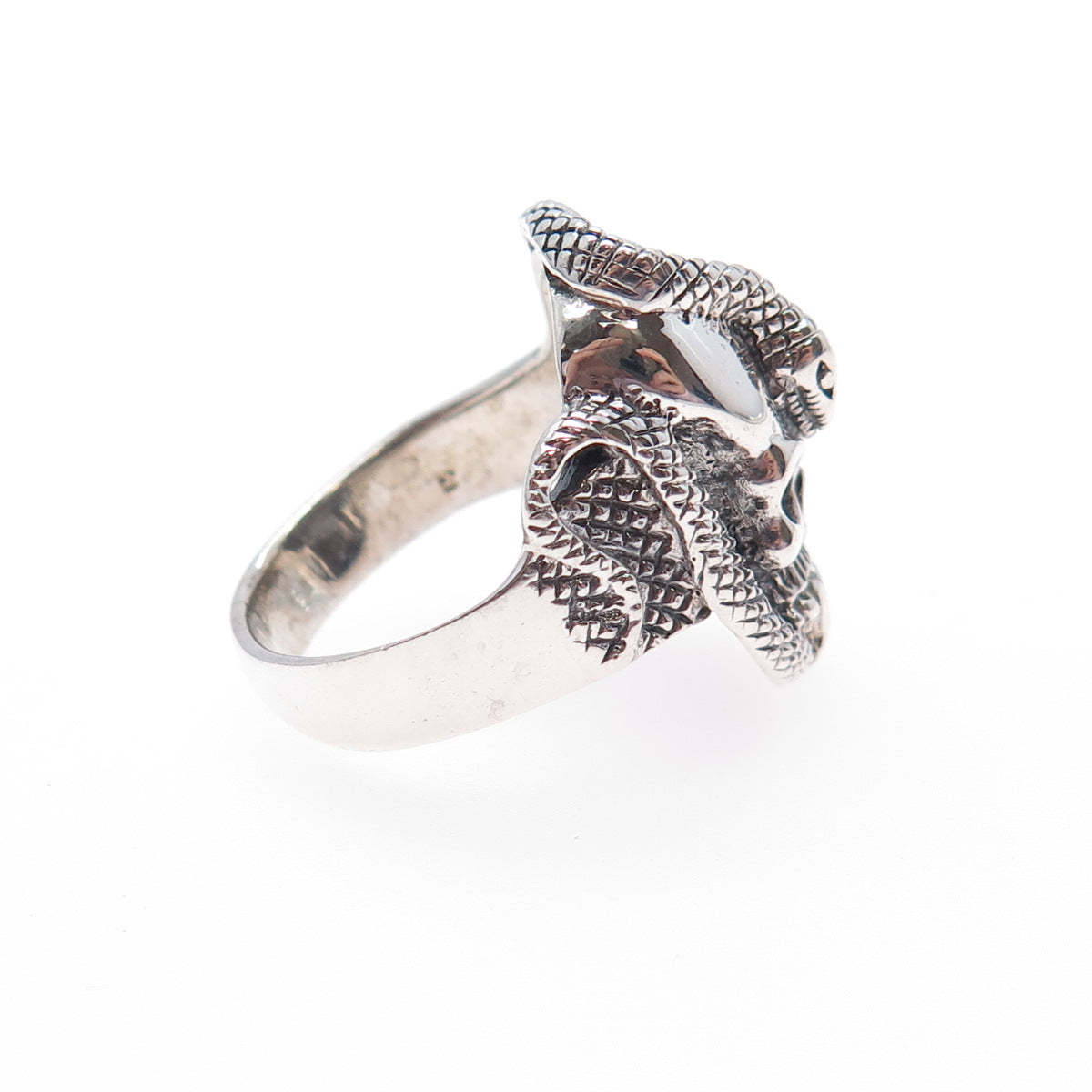 925 Sterling Silver Vintage Skull & Snake Oxidized Biker Ring Size 8.75