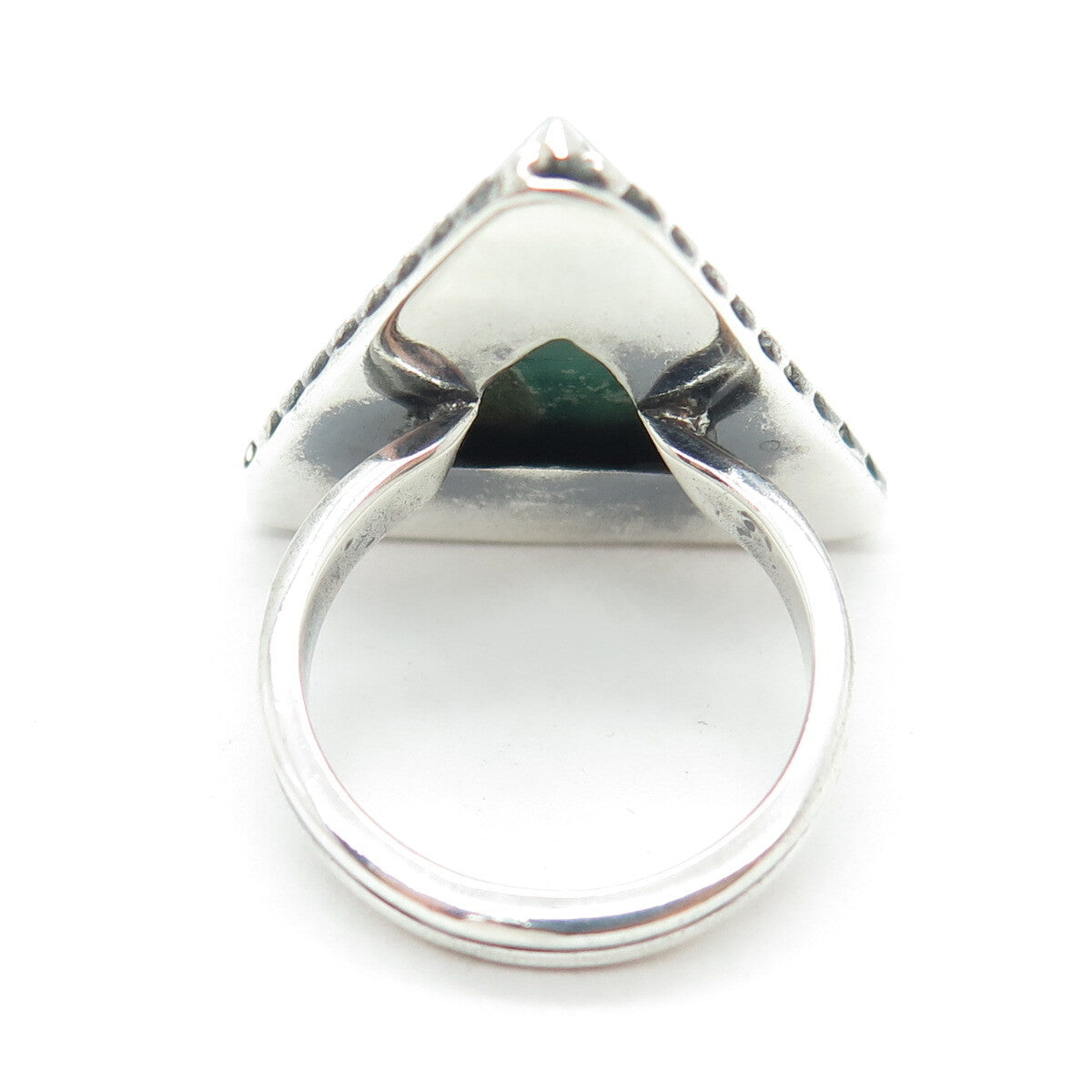 925 Sterling Silver Vintage Real Malachite Triangle Ring Size 6.5