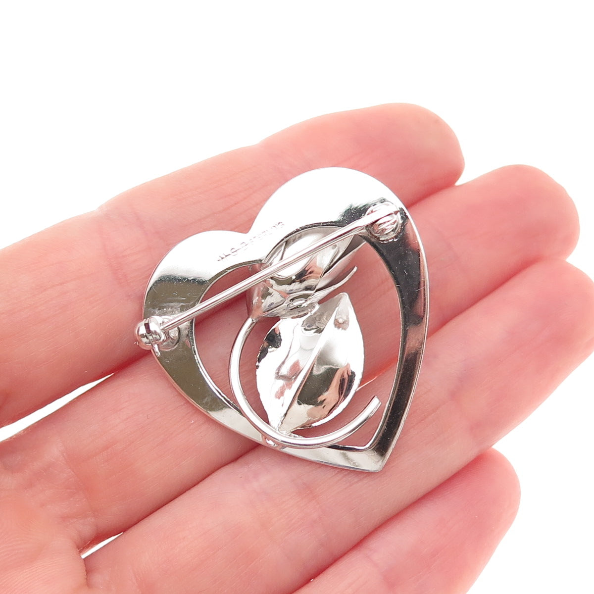 Harry S Bick 925 Sterling Silver Vintage Tulip Flower Heart Pin Brooch