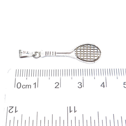 925 Sterling Silver Vintage Tennis Racket Oxidized Charm Pendant