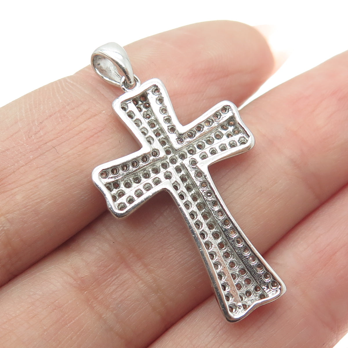 925 Sterling Silver Round-Cut Shaped C Z Cross Pendant