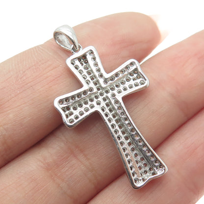 925 Sterling Silver Round-Cut Shaped C Z Cross Pendant