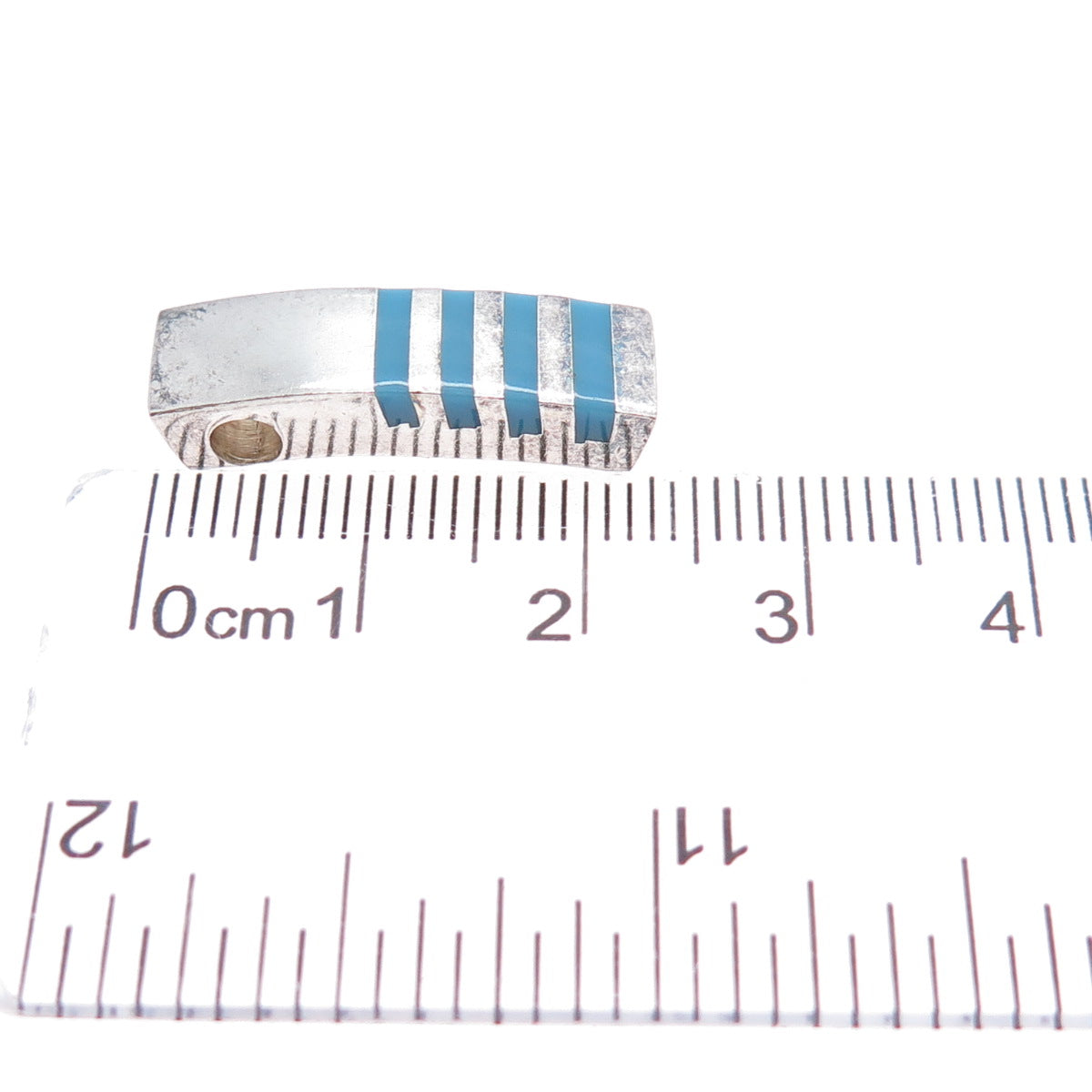 925 Sterling Silver Vintage Mexico Real Turquoise Bar Minimalist Slide Pendant