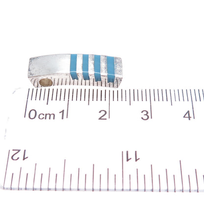 925 Sterling Silver Vintage Mexico Real Turquoise Bar Minimalist Slide Pendant