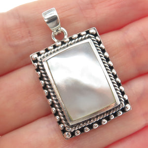 KEN CRAFTS 925 Sterling Silver Vintage Real MOP Beaded Oxidized Pendant