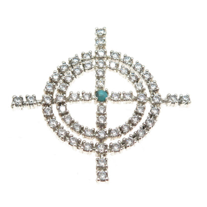 925 Sterling Silver Real Turquoise & Round-Cut C Z Cross Target Pendant