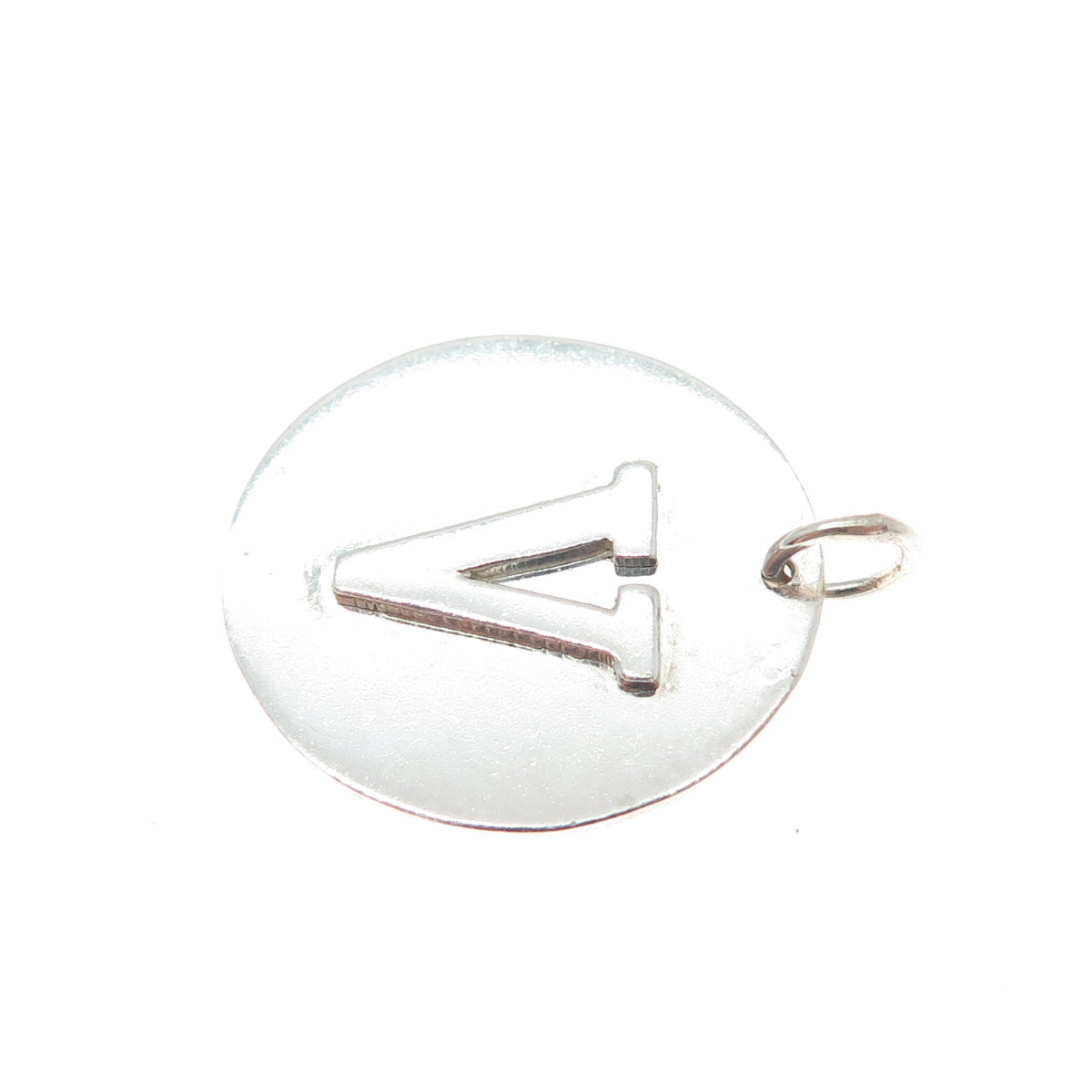 925 Sterling Silver Vintage Letter V Initial Round Tag Minimalist Charm Pendant