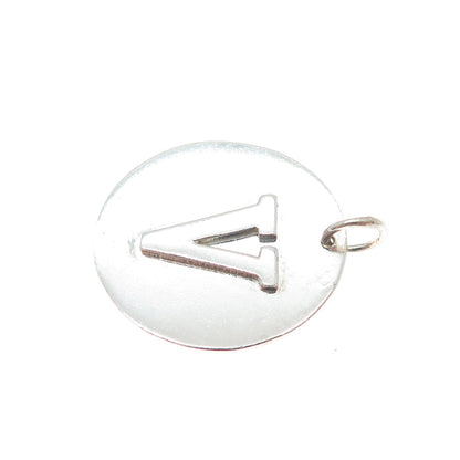 925 Sterling Silver Vintage Letter V Initial Round Tag Minimalist Charm Pendant