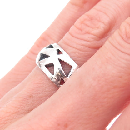 925 Sterling Silver Vintage Modernist Geometric Oxidized Ring Size 6.5