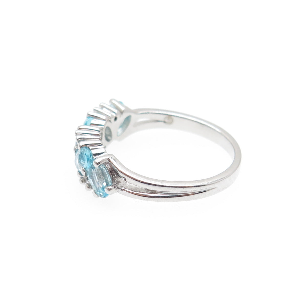 925 Sterling Silver Real Oval-Cut Blue & Round-Cut White Topaz Ring Size 6.25