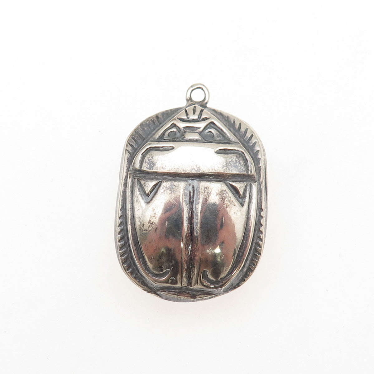 800 Silver Vintage Egypt Scarab Dual Sided Oxidized Charm Pendant