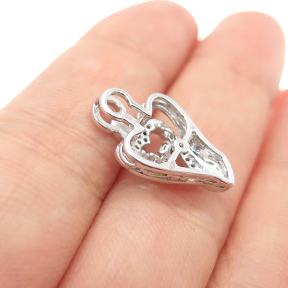 925 Sterling Silver Round-Cut C Z Angel Heart Minimalist Slide Pendant