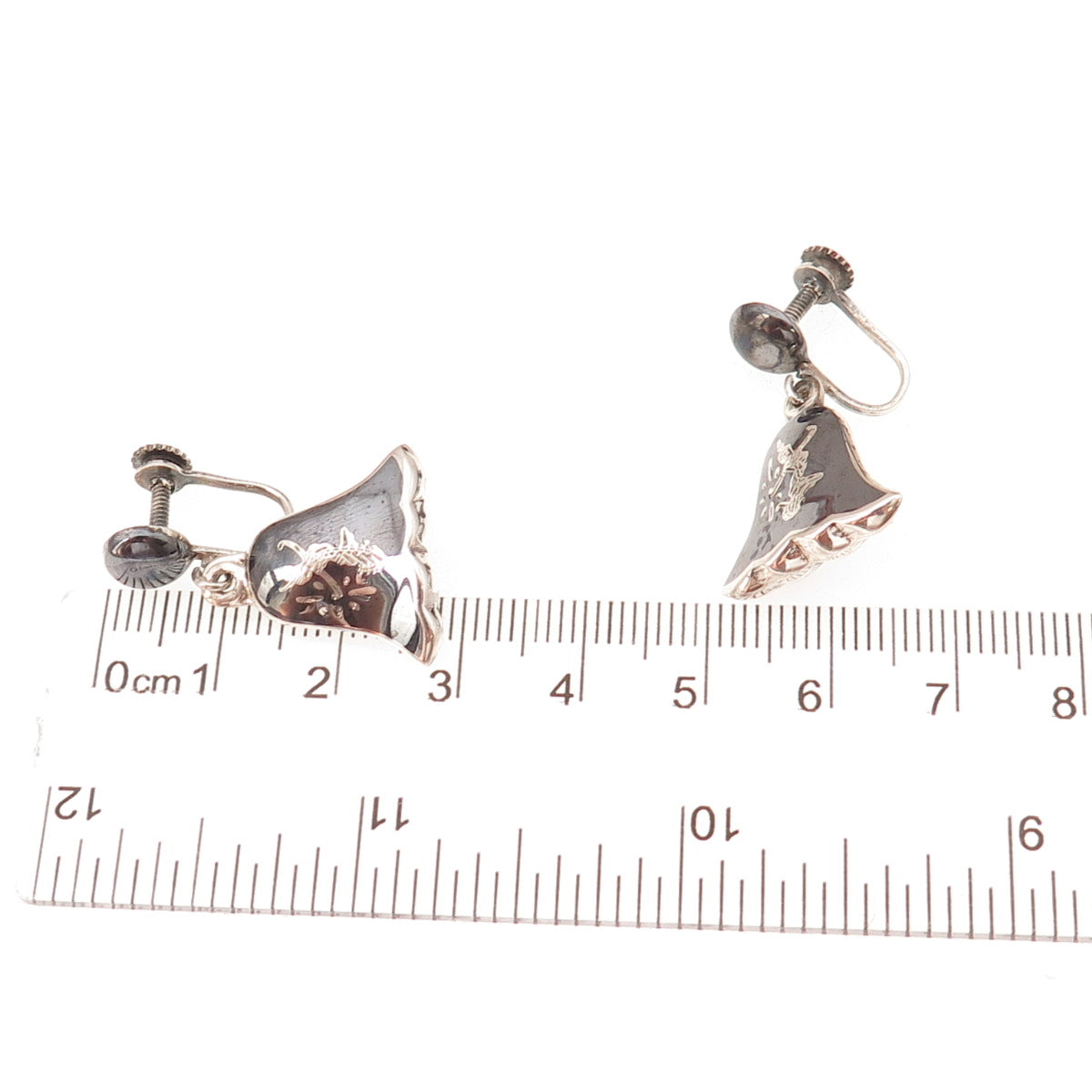 925 Sterling Antique Art Deco Siam Niello Hindu Goddess Screw Back Earrings