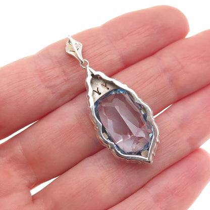 935 Silver Antique Art Deco Cushion-Cut Blue Glass Charm Pendant