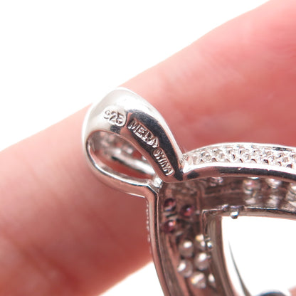 MEDA 925 Sterling Silver Round-Cut Pink & White C Z Teardrop Charm Pendant