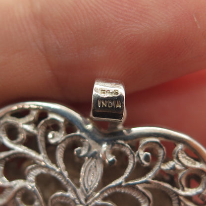 925 Sterling Silver Vintage Floral Heart Charm Pendant