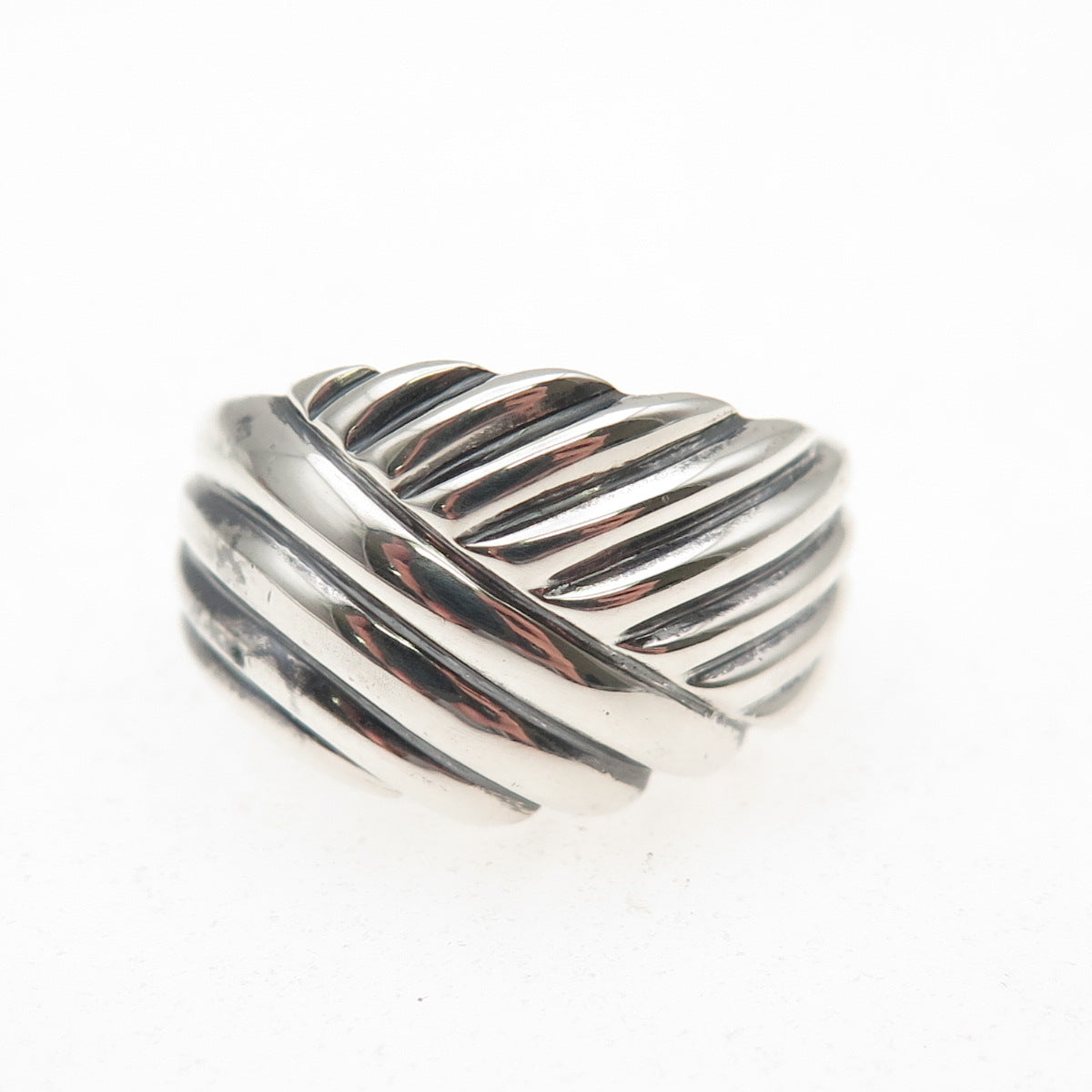 925 Sterling Silver Vintage Modernist Ribbed Oxidized Ring Size 6