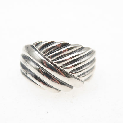 925 Sterling Silver Vintage Modernist Ribbed Oxidized Ring Size 6