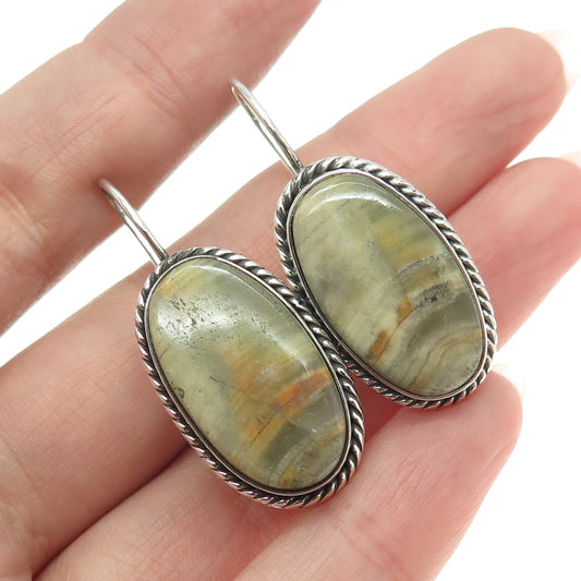 925 Sterling Silver Vintage Real Picture Agate Gemstone Earrings