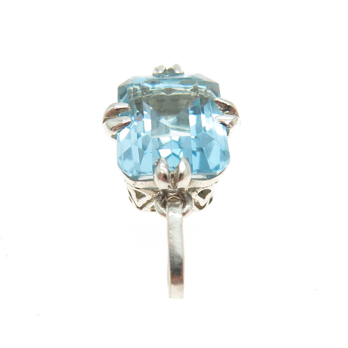 925 Sterling Silver Real Emerald-Cut Blue Topaz Minimalist Pendant