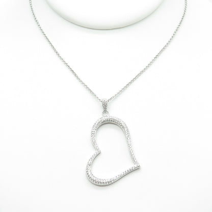 925 Sterling Silver Italy Round-Cut C Z Heart Rolo Chain Necklace 18"
