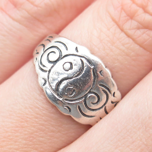 925 Sterling Silver Vintage Yin Yang Ring Size 6.75