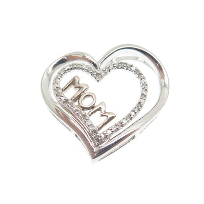 JANE SAYMOUR 925 Sterling Silver Real Diamond "Mom" Heart Pendant