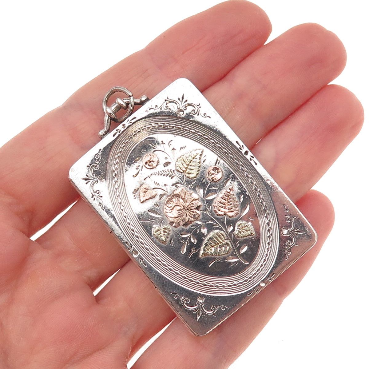 Thomas & Co. 925 Sterling 3-Tone Antique 1881 Birmingham Floral Locket Pendant