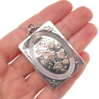 Thomas & Co. 925 Sterling 3-Tone Antique 1881 Birmingham Floral Locket Pendant
